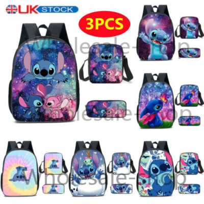Kids Boys Girls School Bag Lilo Stitch Backpack Travel Rucksack Bag UK 3PCSS/Set - Image 1 of 4