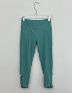 Athleta Girl Give It A Whirl Capri XL 14 Teal Leggings Pockets Drawstring Logo - Picture 1 of 9