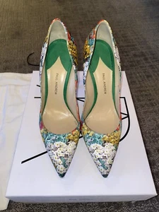 Women’s Designer Paul Andrew Floral Silk Shakti Heels Size 38 - Picture 1 of 12