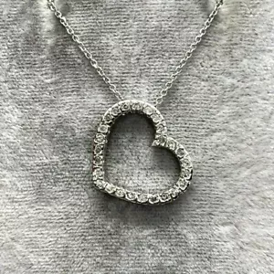 Bonito 14k Oro Blanco Diamante Colgante Corazón Abierto Rolo Cadena 16.2" RCI - Imagen 1 de 7