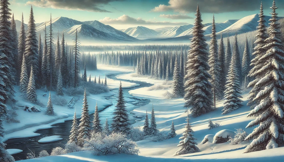 Train Backdrop Poster – Snowy River Forest Mountain 2’ H x 4’ W - Christmas Time - Image 1 of 1