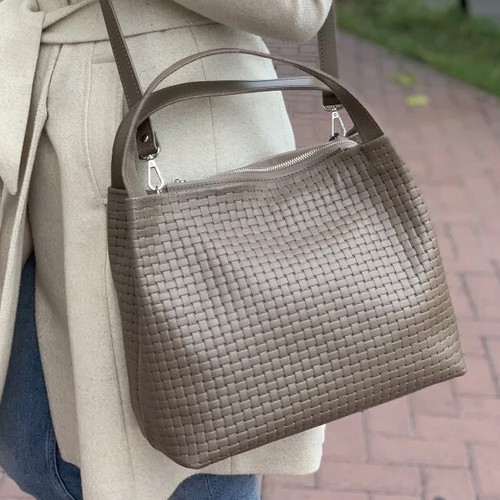 CHANEL Borsa a mano donna VERA PELLE marrone beige tracolla mini tote tessuto