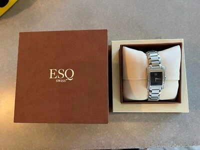 Reloj para mujer usado en excelente estado ESQ by MOVADO Swiss Silver Bisel DIAMANTE esfera negra E5428 Foto 1 de 4