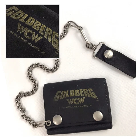Vtg 1998 WCW GOLDBERG Snap Button Leather Trifold Wallet Chain Wrestling WWE WWF Cover