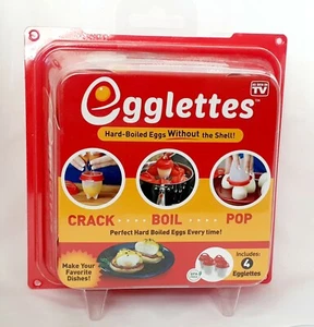 EGGLETTES EGG COOKERE Hard Boiled Egg Maker 4 Counts Plastic/Non Stick - Picture 1 of 6