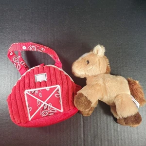 Aurora braunes Pferd 7 Zoll Plüsch mit roter Scheunenform Tragetasche Handtasche Tasche - Bild 1 von 7