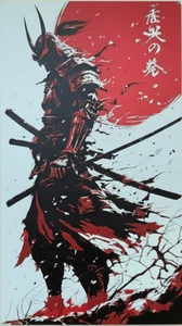 Mural Samurai Arte Sumi-e Japonés Negro Rojo | Ronin | Japón Decoración 3D - Imagen 1 de 4