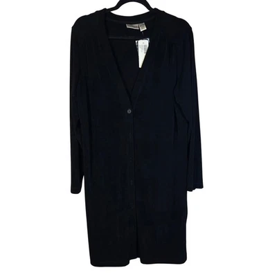 Chicos Travelers Womens Black Cardigan Jacket Size 2 Button Front Long Sleeve - Image 1 of 4