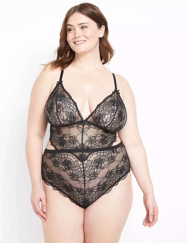 NWT Cacique Black Scallop Lace Bodysuit 22/24 - Seriously Sexy RT$62.95  HTF - Image 1 of 4