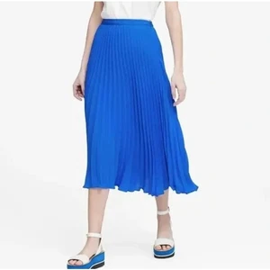 Banana Republic Vibrant Blue Pleated Solid Midi Skirt Size 2 - Picture 1 of 8