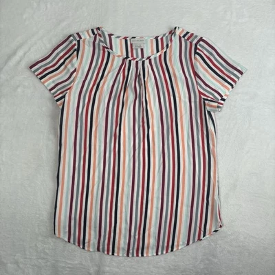 Blusa Van Heusen blanca a rayas manga corta poliéster para mujer XS Foto 1 de 4