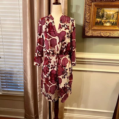 NWOT Diane von Furstenberg Freya Floral Silk Blend Tie Waist Shirt Dress Size 6 - Image 1 of 3
