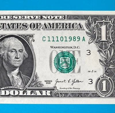 November 10, 1989 (C 11101989 A) BIRTHDAY Note $1 One Dollar Bill *UNC* - Image 1 of 4