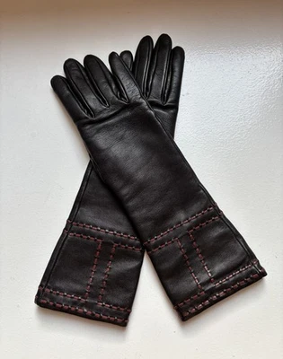 Guanti Hermes eleganti lunghi in pelle di agnello nera - Immagine 1 di 4