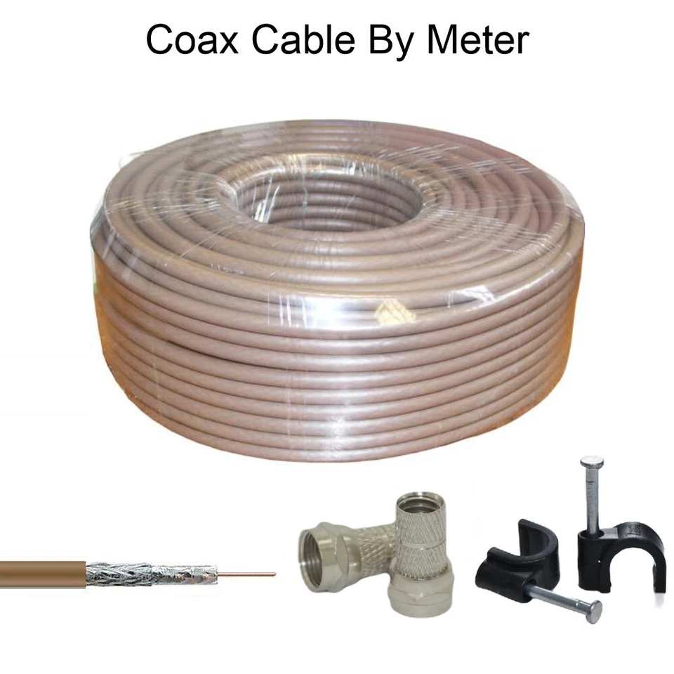 RG6 Coax Cable Coaxial Brown Black White Satellite Freesat Sky Virgin TV Aerial - Image 1 of 1