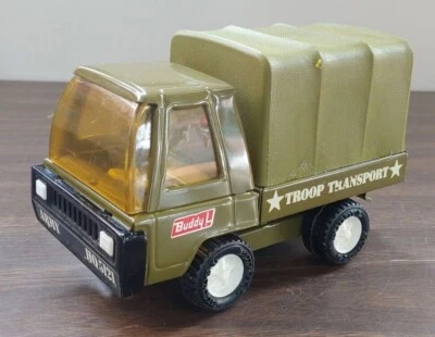 Vintage 1970 Buddy L Pressed Steel Army Military Troop Transport Truck 7" Green - Image 1 of 4