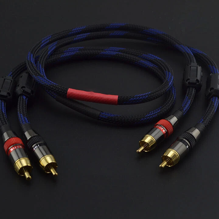 Pair 4N OFC Copper RCA Cable Gold Plated Male Plug HiFi Audio Stereo Signal Cord - Image 1 of 4