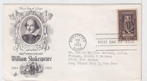 TurtlesTradingPost- William Shakespeare #1250- 1964 FDC Artcraft Cachet - Picture 1 of 1