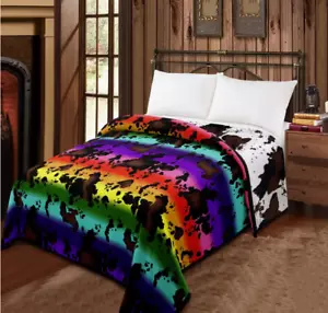 Western Regenbogen Kuhfell Muster Wende King Size Dicke Decke - Bild 1 von 3