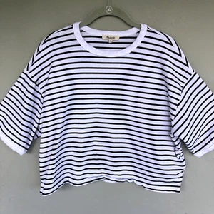 Madewell Shirt Women M Relaxed Boxy Tee White Black Striped Soft Casual Coastal - Picture 1 of 13