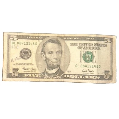 2001 $5 Dollar Palindrome Trinary Bill CL08412148D - Image 1 of 4