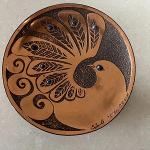 Dekorative Chile Kunsthandwerk Kupfer Schale Vogel Intarsien Steine Lapis Floral 5,5 Zoll Delle - Bild 1 von 5