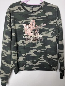 TRUE RELIGION Green Camo Gold Buddha Logo Sweatshirt Size UK 10 12 - Picture 1 of 4