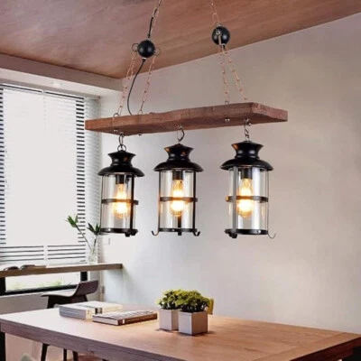 Rustic Wood Chandelier, Hanging, Suspended Chandelier Light, Farmhouse, Cages - Image 1 of 4