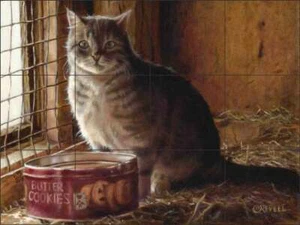 Murale Ceramica Piastrelle Barn Cat Backsplash Cindy Revell Art POV-CR029 - Foto 1 di 2