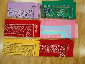 "LOTE MIXTO de 6 pañuelos antiguos de colección de algodón hechos en EE. UU. BANDANA Hanky 20" - Imagen 1 de 5
