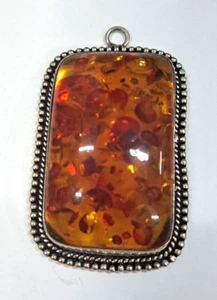 Baltic Amber Resin Pendant Gemstone Silver Plated Metal 2" Handcrafted Large - Picture 1 of 8