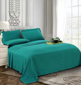 California King Size Luxury Bed Sheet Set,Microfiber Damask Stripe ,Turquoise - Picture 1 of 7