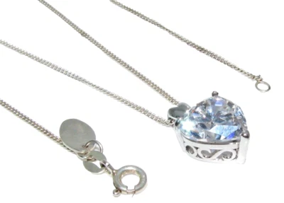 Collana In Argento Sterling Da 16" Con Pendente A Cuore In Pietra Trasparente - Immagine 1 di 4