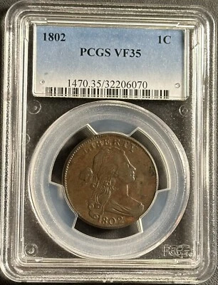 1802 Draped Bust Large Cent PCGS VF-35 BN 🇺🇸Nicely Circulated - Image 1 of 4