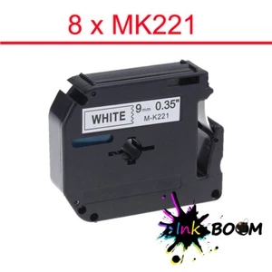 8 Etiketten schwarz auf weiß kompatibel mit Brother MK221 9mm x 8m P-Touch Band - Bild 1 von 1