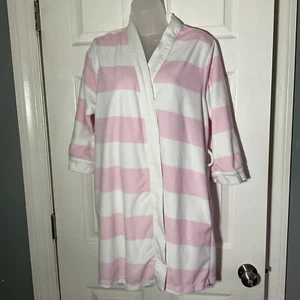 kate spade New York Pink White Robe Coverup Striped  Missing Waist Tie Pockets - Picture 1 of 14