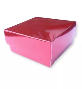 100 METALLIC RED 3 x 3 INCH BOXES WITH LID, GIFTS, CAKES, BROWNIES, VALENTINES - Picture 1 of 3