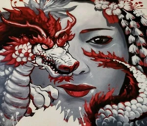 11"X14" signed street art print Geisha Dragon by renowned mural artist KIPTOE - Picture 1 of 10