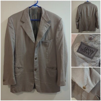 Blazer De Colección Para Hombres Gianni Versace Alta Costura Gris Angora Lana Cashgora 3 Btn Deportivo 40R Foto 1 de 4