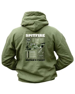 Supermarine Spitfire Hoodie Olive Green Mens Military Army Hooded Sweatshirt - Picture 1 of 7