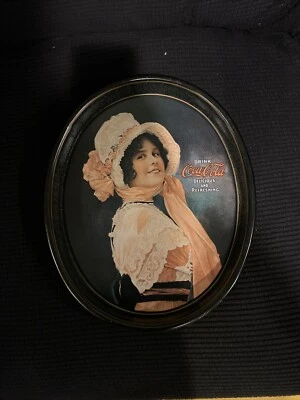 Coca-Cola 1972 Metal Oval Serving Tray 1914 Betty Girl Vintage - Image 1 of 4
