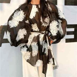 Camicia tunica lunga donna nera bianca floaty spigolosa classica arty basic 16 - Foto 1 di 15