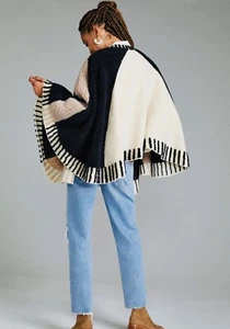 New Anthropologie Dusk And Dawn Colorblock Capelet Jacket Poncho Top One Size - Picture 1 of 5