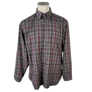 Camicia vintage NOS Pendleton uomo con bottoni blu marrone rosso a quadri L/S lana grande lunga - Foto 1 di 4