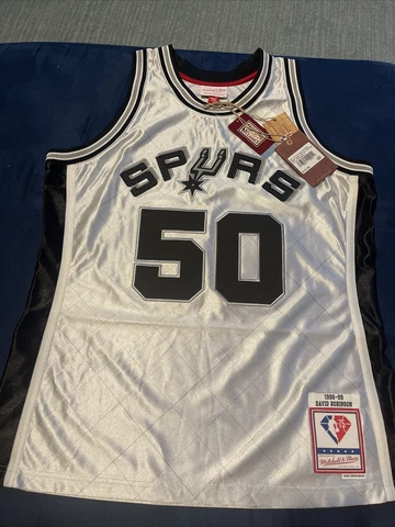 MITCHELL AND NESS DAVID ROBINSON SPURS 75TH PLATINUM SWINGMAN 98' JERSEY Large Cover