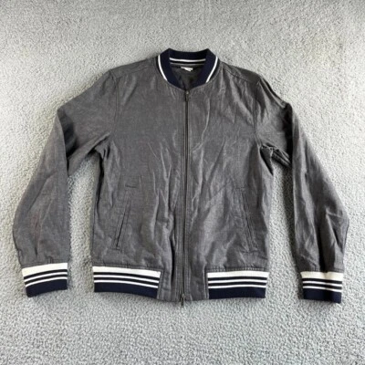 Merona Jacket Mens Small Gray Blue Varsity Bomber Cotton Linen Blend Modern - Image 1 of 4