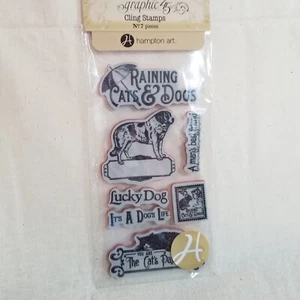 Graphic 45 Stamp Set Raining Cats Dogs Hampton Art 7 Piece Cling Stamps NIP  a7 - Picture 1 of 5