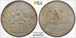 1910 PCGS AU Detail - MEXICO KM-453 - Silver Caballito Un Peso 1p Coin #50716A - Picture 1 of 3