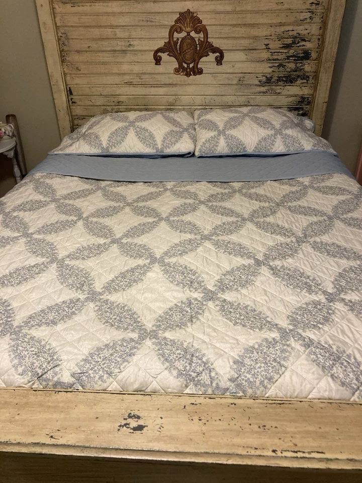 Edredón Cannon King 3 piezas con fundas de almohada ligero azul gris marfil reversible Foto 1 de 4