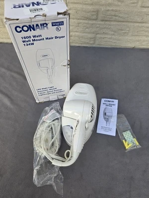 Conair 134W Mini Turbo Wall Mount Hair Dryer with Nightlight - White (READ) - Image 1 of 4
